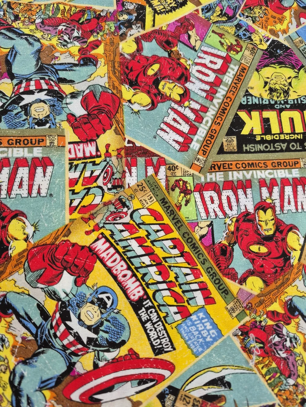 Marvel Spiderman Wolverine Cotton Fabric 1 1/4 Yards Hulk Iron Man Comics Quilt